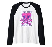 True Love Never Dies Crâne Gothique Cœur Crâne Crossbones Punk Rock Manche Raglan