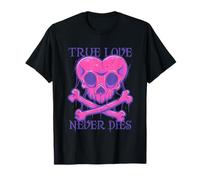 True Love Never Dies Crâne gothique en forme de cœur Punk Rock T-Shirt