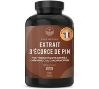 TRUE NATURE Extrait d'Écorce de Pin & Vitamine C - 500mg/Jour - 180 Gélules | Extra fort, 95% de proanthocyanidines - vitamine C pour le système immunitaire - vegan, sans additifs & testé en laboratoire