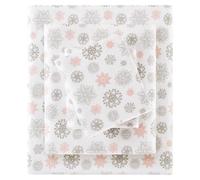 True North by Sleep Philosophy Parure de lit 3 pièces en flanelle chaude 100 % coton - Imprimé animaux, étoiles, mignons et ultra doux pour temps froid, lit simple, flocons de neige rose/gris