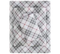True North by Sleep Philosophy Parure de lit 4 pièces en flanelle chaude 100 % coton - Imprimé animaux, étoiles, mignons, ultra douce pour temps froid, lit double, carreaux rouges