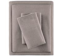 True North by Sleep Philosophy Parure de lit 4 pièces en flanelle chaude 100 % coton - Imprimé animaux, étoiles, mignons, ultra douce pour temps froid, lit double, gris uni