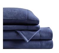 True North by Sleep Philosophy Parure de lit 4 pièces en Micro Polaire Chaude avec Poche Profonde de 35,6 cm, pour Les Saisons Froides, taie d'oreiller Assortie, lit Double, Bleu Marine