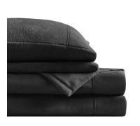 True North by Sleep Philosophy Parure de lit Chaude en Micro Polaire, avec Poche de 35,6 cm de Profondeur, pour Saison Froide, taie d'oreiller Assortie, pour lit Double, Noir, 4 pièces