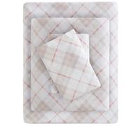 True North by Sleep Philosophy Parure de lit Confortable en Flanelle 100% Coton Chaud imprimé Animaux étoiles Mignon Ultra Doux Temps Froid King Size à Carreaux Roses