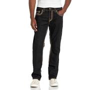 True Religion Brand Jeans Men's Ricky Straight Big QT Stitch Flap Jean, Black Rinse