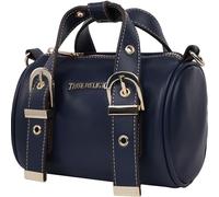 True Religion Femme Metal Plaque Crossbody Bag, Quilted Shoulder Purse with Gold Logo and Adjustable Handbag Bandoulière, Bleu Marine