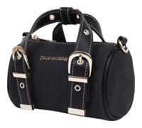True Religion Femme Metal Plaque Crossbody Bag, Quilted Shoulder Purse with Gold Logo and Adjustable Handbag Bandoulière, Noir