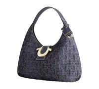 True Religion Femme Quilted Denim Hobo Bag, Large Horseshoe Stitch Shoulder Purse with Gold Hardware Sac, Bleu, Cow-Boy