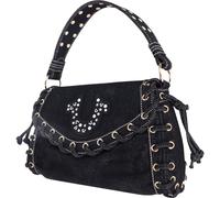 True Religion Femme Studded Horseshoe Eyelet Denim Flap Bag, Crossbody Shoulder Handbag Sac à Rabat, Noir