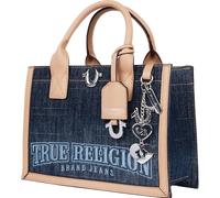 True Religion Femme Tote Bag, Bombe Logo Shoulder Carryall with Horseshoe Hardware and Strap Sac fourre-Tout, Denim foncé