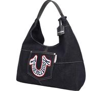 True Religion Hobo Shoulder Bag Purse, Retro Denim Travel Handbag with Oversized Logo, Femme, Noir