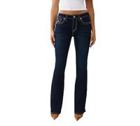 True Religion Joey Big T Mid Rise Flap Flare Jeans, Chêne foncé délavé, 34W Femme