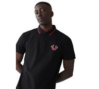 True Religion JV7 Polo à Pointes pour Homme - Polo en Tricot à Manches Courtes avec Bordure et Logo contrastés, Noir Profond, Taille S