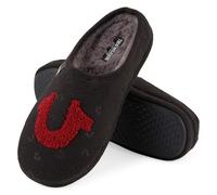 True Religion Pantoufles d'intérieur et d'extérieur douces pour homme, Noir/Rouge, Large