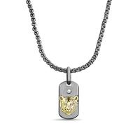 True Religion Pendentif plaque d'identité en forme de tête de tigre en oxyde de zirconium de 55,9 cm de long, chaîne épaisse pour homme en laiton plaqué rhodium noir