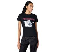 True Religion T-Shirt à col en V Fin Bouddha pour Femme, Noir Profond, Taille XL