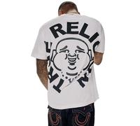 True Religion T-Shirt pour Homme à Manches Courtes avec Visage de Bouddha T-Shirt décontracté avec graphisme, Blanc Optique, Small