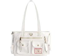 True Religion Tote Bag, Women's Multi-Pocket Faux Leather Handbag with Adjustable Shoulder Strap, Sac de Transport Femmes, Blanc/Jardin Opulent, m