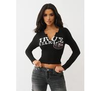 True Religion True Religion Black Ribbed V Notched Longsleeve Croptop