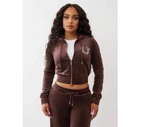 True Religion True Religion Brown Crystal Velour Zip Hoodie