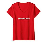 True Story Teller T-Shirt avec Col en V, Femme, Rouge, S