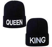 Truee 2 Hauts Bonnet Tricoté Roi et Reine, Chapeaux Tricotés Roi et Reine, Chapeaux pour Femmes de Sport Pop Hip-Hop Papa, Bonnet Respirant Couple Hip-Hop, Bonnet Chaud (Noir)