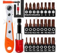 truee 26 Pièces Mini Tournevis Décalé Réversible à Cliquet, Magnétique 1/4 Mini Clé à Cliquet, Tournevis Coudé, Entraînement 1/4" à Couple Elevé, Apportez 24 Pièces d'Embouts De Tournevis Différents
