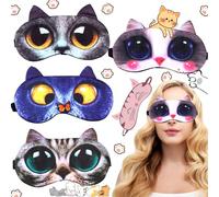 Truee 4 Pièces Masque de Sommeil, Masque Animal Sommeil, Les Yeux Bandés de Sommeil de Chat Mignon, Couvre-Yeux pour Enfants Filles Hommes Femmes pour Dormir, Méditer Ou Voyager