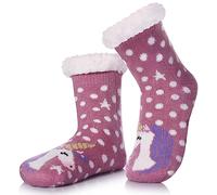 TRUEHAN Chaussons chaussettes douces et épaisses pour enfants - Antidérapantes - Thermiques - Pour l'hiver et Noël, Licorne C, 8-12 ans
