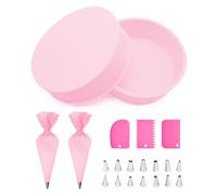 TRUEIN 2 Pcs Moule Gateau Silicone Rond, 20.3 cm/8 inch Moule a Cake Silicone et 21 Pcs Accessoire Patisserie, Antiadhésif Moule en Silicone, Moules à Pâtisserie pour Gateau Arc-en-ciel (Rose)