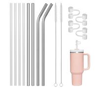 TRUEIN Stanley Adventure Lot de 8 pailles réutilisables, pour gobelets Stanley 11,8 oz, 30 cm, en plastique, avec 2 brosses de nettoyage et 4 capuchons de paille, pailles en acier inoxydable