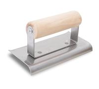 Truelle pour bordures en acier à béton de Marshalltown R 10mm, L 13mm, extrémités courbes avec manche en bois en acier inoxydable, dimension de la truelle : 152x76 mm