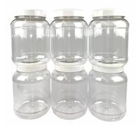 Truenova - Lot de 6 bocaux de rangement ronds en plastique de 2,25 L pour l'organisation de la cuisine/garage et de grands couvercles plats blancs