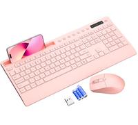 Trueque Ensemble clavier et souris sans fil - Clavier silencieux pleine taille avec repose-paume, support de téléphone, touches multimédia, interrupteur d'alimentation, piles incluses, compatible avec