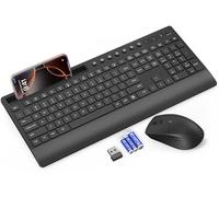 Trueque Ensemble clavier et souris sans fil - Clavier silencieux pleine taille avec repose-paume, support de téléphone, touches multimédia, interrupteur d'alimentation, compatible avec Windows, Chrome