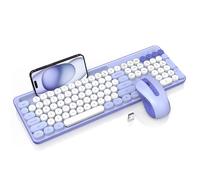 Trueque Ensemble clavier et souris sans fil, joli clavier de machine à écrire avec touches rondes, clavier pleine taille avec support de téléphone/tablette et pieds inclinables, souris à 6 boutons,