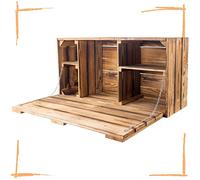 Truhenking Grande caisse murale flambée à suspendre avec plan de travail intégré - Coffre en bois - Caisse en bois - Caisse à fruits - Étagère de bar - 81 x 41 x 31 cm