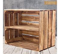 Truhenking Lot de 3 caisses flammées pour étagère à chaussures et bibliothèques - Cagettes à fruits flammées avec planche centrale longitudinale - Caisse en bois du vieux pays - Solide et stable -