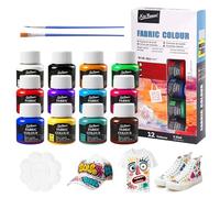 Trukafie Lot de 12 teintures textiles lavables en machine - 12 x 25 ml - Couleur tissu lavable - Pour t-shirts, jeans, vêtements, sacs et autres tissus