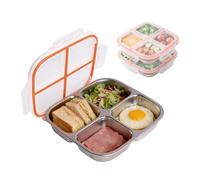 Trukafie Lot de 2 boîtes à goûter avec compartiments - En acier inoxydable - Réutilisables avec couvercle - Pour enfants et adultes - Pour l'école, le travail, le camping, les voyages (600 ml)