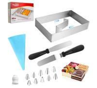 Trukafie Moule Rectangulaire Réglable en Acier Inoxydable avec Séparateurs, Spatule, Sac de Montage, Embout de Montage pour Gâteaux à Étages, Tartes et Pizzas
