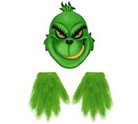 TrukD Grinch Déguisement de noël et Gants Le Masque Cosplay Masque Halloween Noël Party Mignon Accessoires
