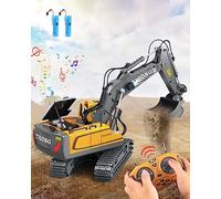 Trulloyoo Jouet pelleteuse télécommandée pour enfants - Pelleteuse RC avec pelle en métal, rotation à 680 °, effets lumineux et sonores, cadeau de Noël, d'anniversaire pour garçon de 6, 7, 8, 9, 10