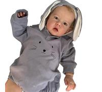 truly soft Bebe Reborn Fille 22 Pouces 55cm Poupée Reborn Fille Fait à La Main Nouveau-Né Poupée Reborn Realiste Poupée en Tissu Polaire Gris Design Chat VêTements Amovibles Poupee avec Accessoires