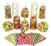 Truly Sweet Candy Lot de 10 bocaux à bonbons en plastique, 5 styles, 2 pinces, 50 sachets de buffet (rose)
