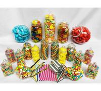 Truly Sweet Candy Lot de 19 bocaux à bonbons vides rétro en plastique, 2 pelles, 2 pinces et 100 sachets pour buffet, table à bonbons (violet)