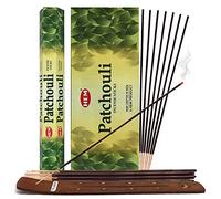 TRUMIRI Ensemble de bâtons d'encens patchouli et support à encens : 1 lot de 6 paquets, 120 pièces, 6 bâtons d'encens par paquet