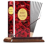 TRUMIRI Lot de bâtonnets d'encens Rose rouge : 120 pièces (6 paquets de 20 bâtonnets chacun) avec porte-encens Trumiri