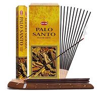 Palo Santo Lot de bâtons d'encens et porte-encens